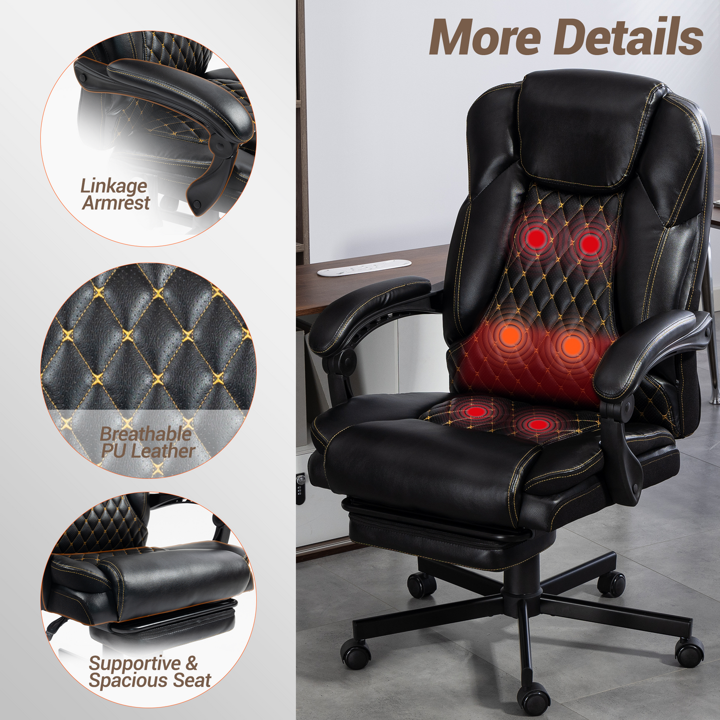 DELMANGO Massage Office Chair with Footrest, 6-Point Vibration Heating Executive Desk Chair, Ergonomic Home Office Chair, Black