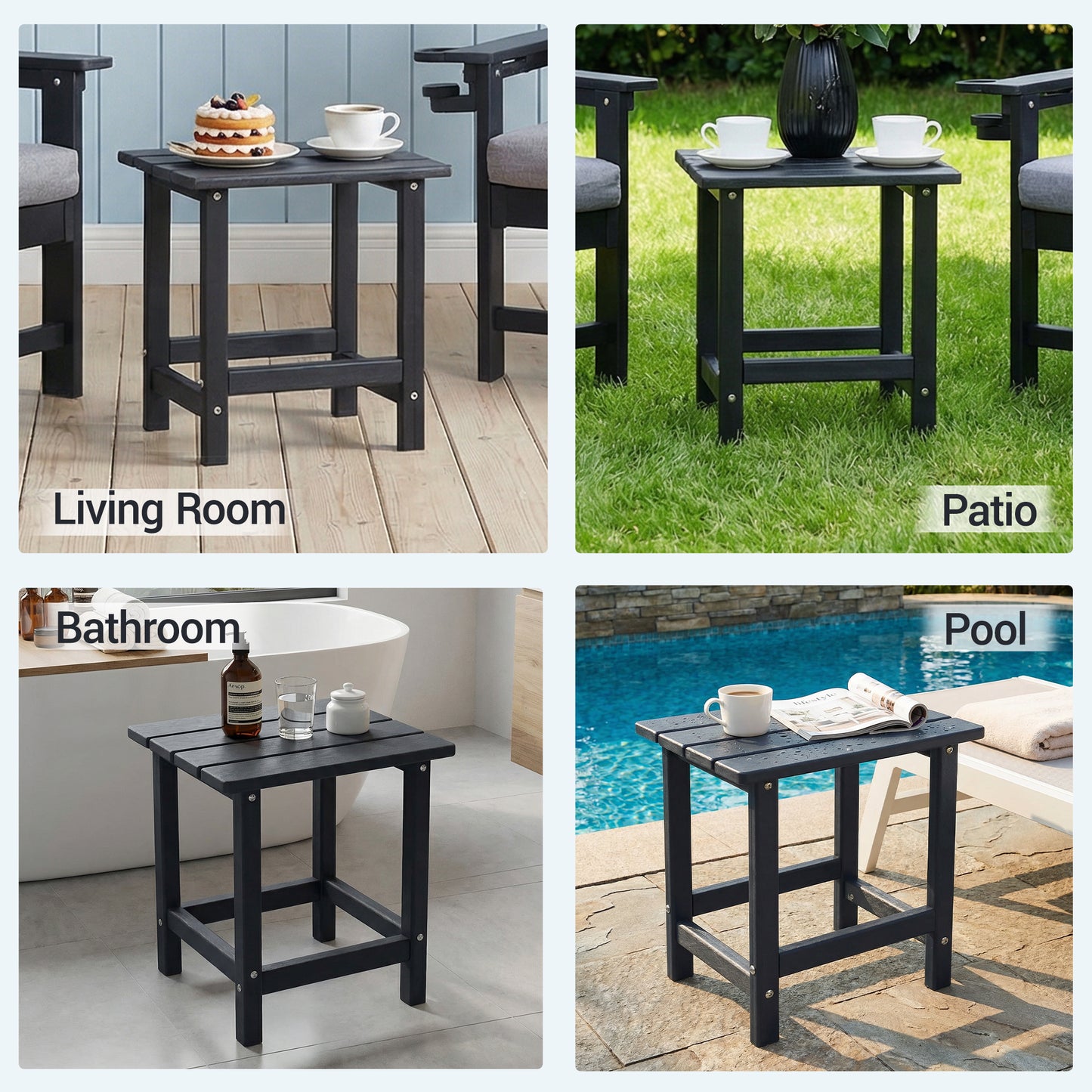 DELMANGO HDPE Outdoor Side Table - All Weather Performance Patio Side Table, Waterproof Small Outdoor End Table for Patio, Garden, Lawn, Pool, Balcony, Living Room Black