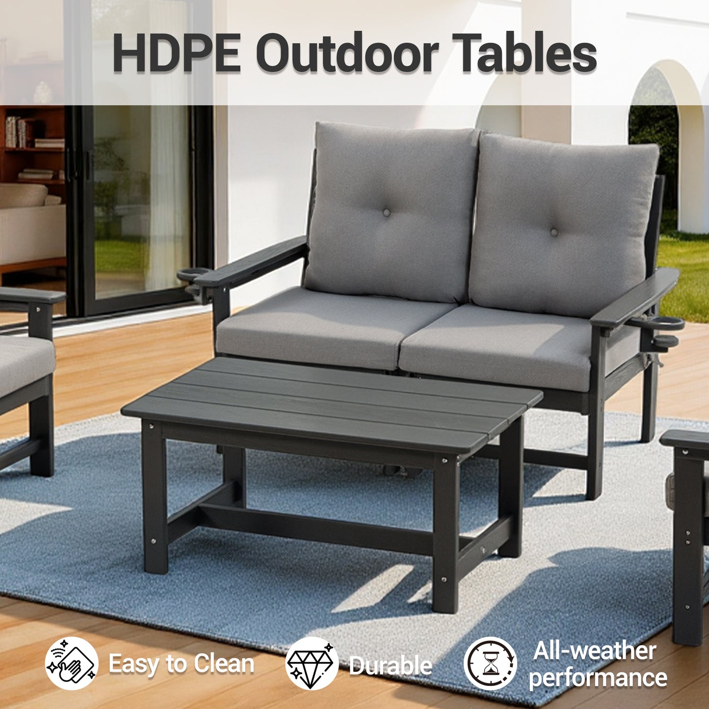 DELMANGO Patio Furniture Sets,7 Pieces Outdoor Conversation Set with Removable Washable Cushion,Wood Tepoy and Table Gray