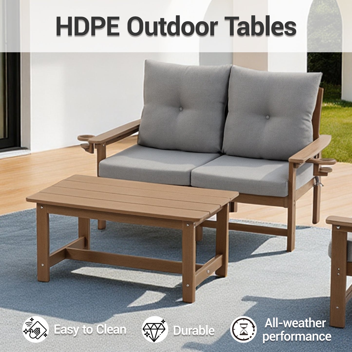 DELMANGO Patio Furniture Sets,7 Pieces Outdoor Conversation Set with Removable Washable Cushion,Wood Tepoy and Table Brown
