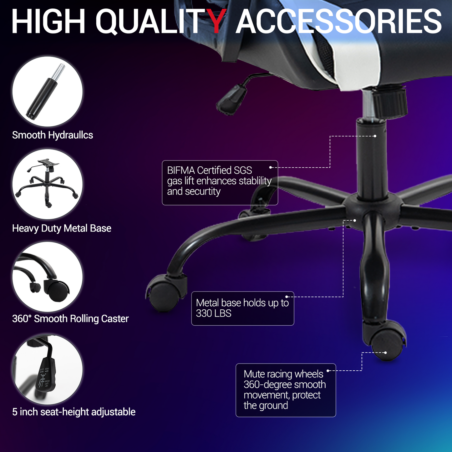 DELMANGO Ergonomic Gaming Chair, Racing Style Office Computer Desk Chair, Swivel PU Leather PC Gamer Chair, White