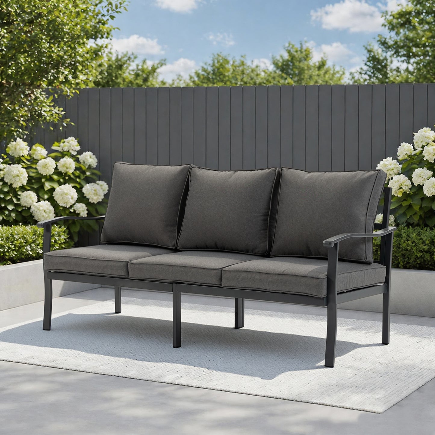 DELMANGO Outdoor Patio Furniture Set, 1 PCS 3-Seat, All-Weather Metal Modern Outside Sofa with Washable Thick Cushion for Garden/Backyard/Porch, Grey