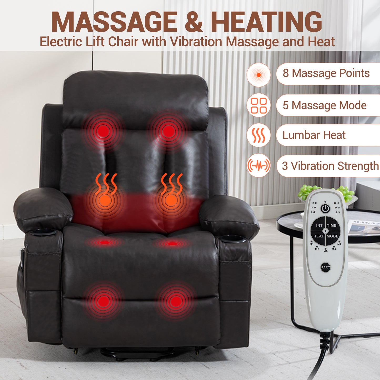 Delmango Faux Leather Recliner Chair with Push Back and Lumbar Support, Overstuffed Living Room Reclining Sofa, Brown