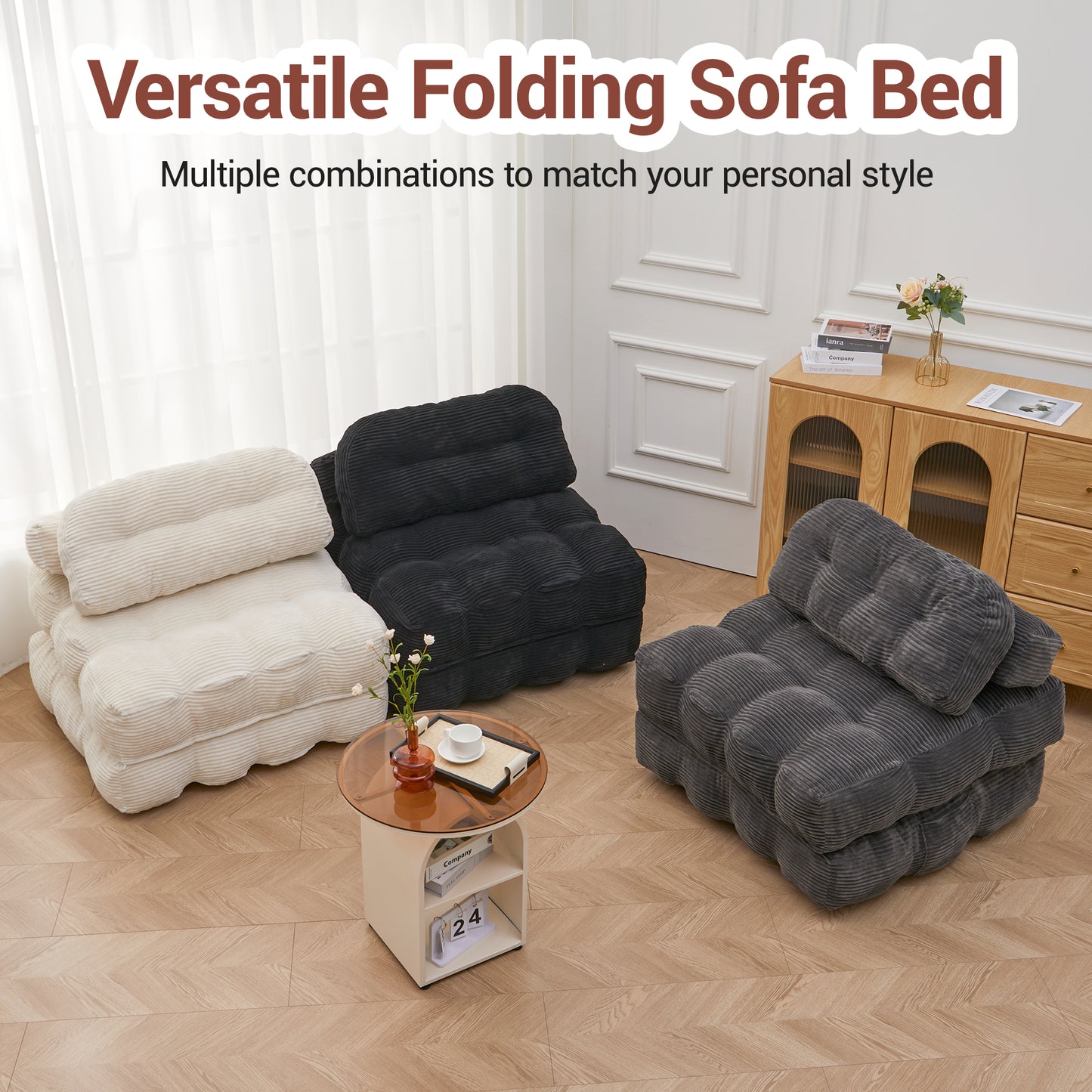 Delmango Folding Sofa Bed Convertible Futon Couch with Pillow for Adults and Kids Gray