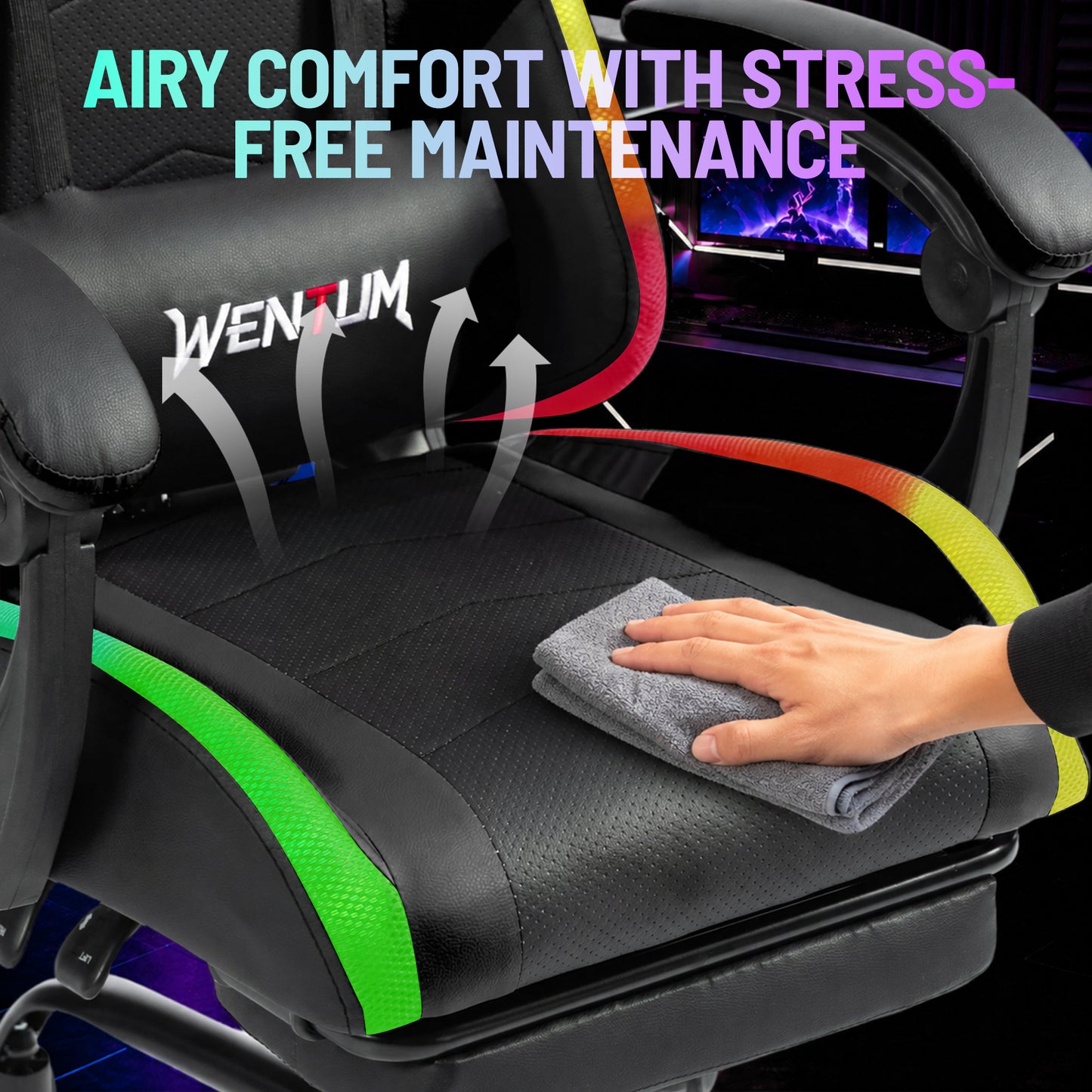 Delmango RGB Ergonomic Gaming Chair with Massage, LED Lights, Footrest, Lumbar Support, Black