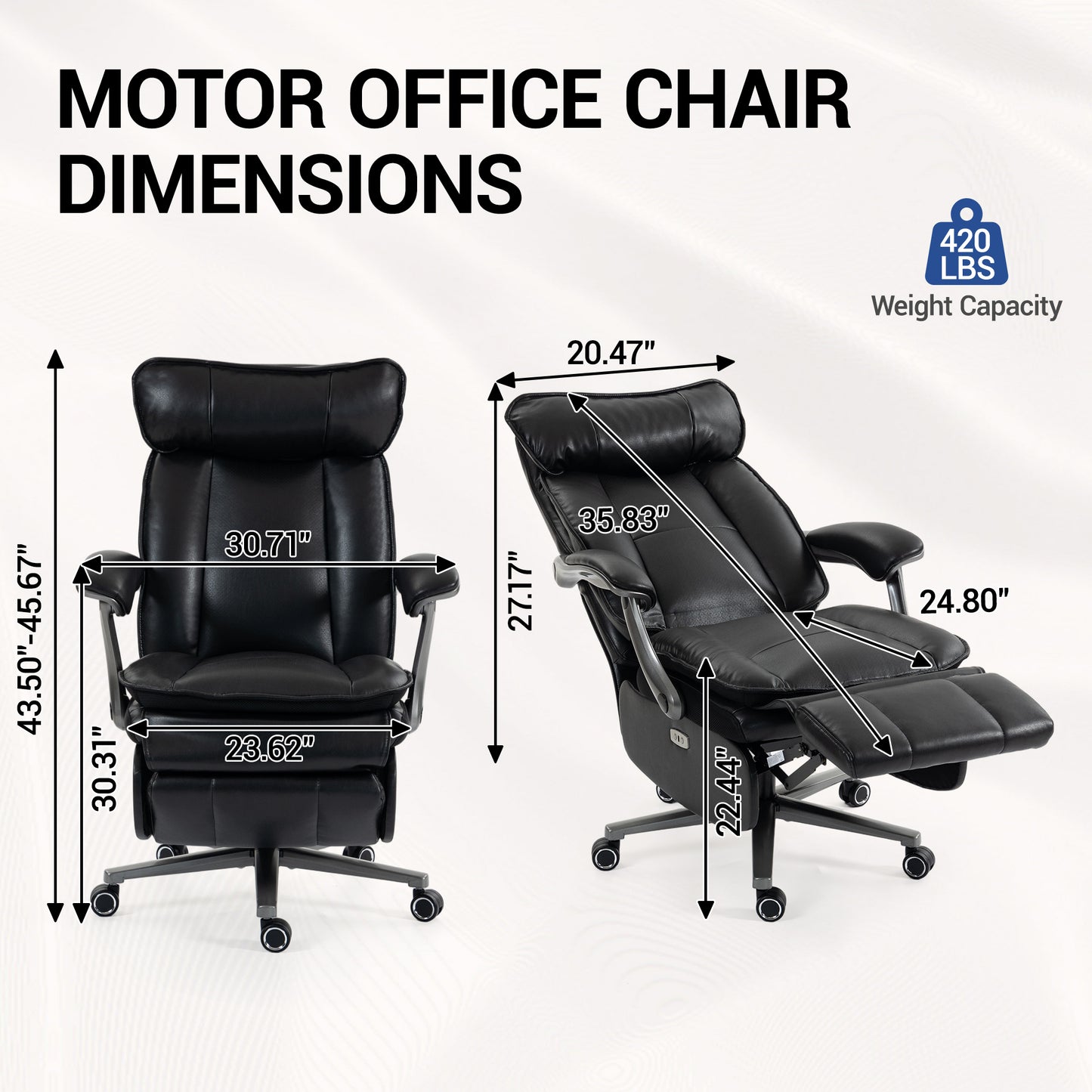 Delmango Executive Office Chair for Big & Tall, USB Charging Port, PU Leather High Back with Footrest, 420lbs Capacity, Electric Recline, Black