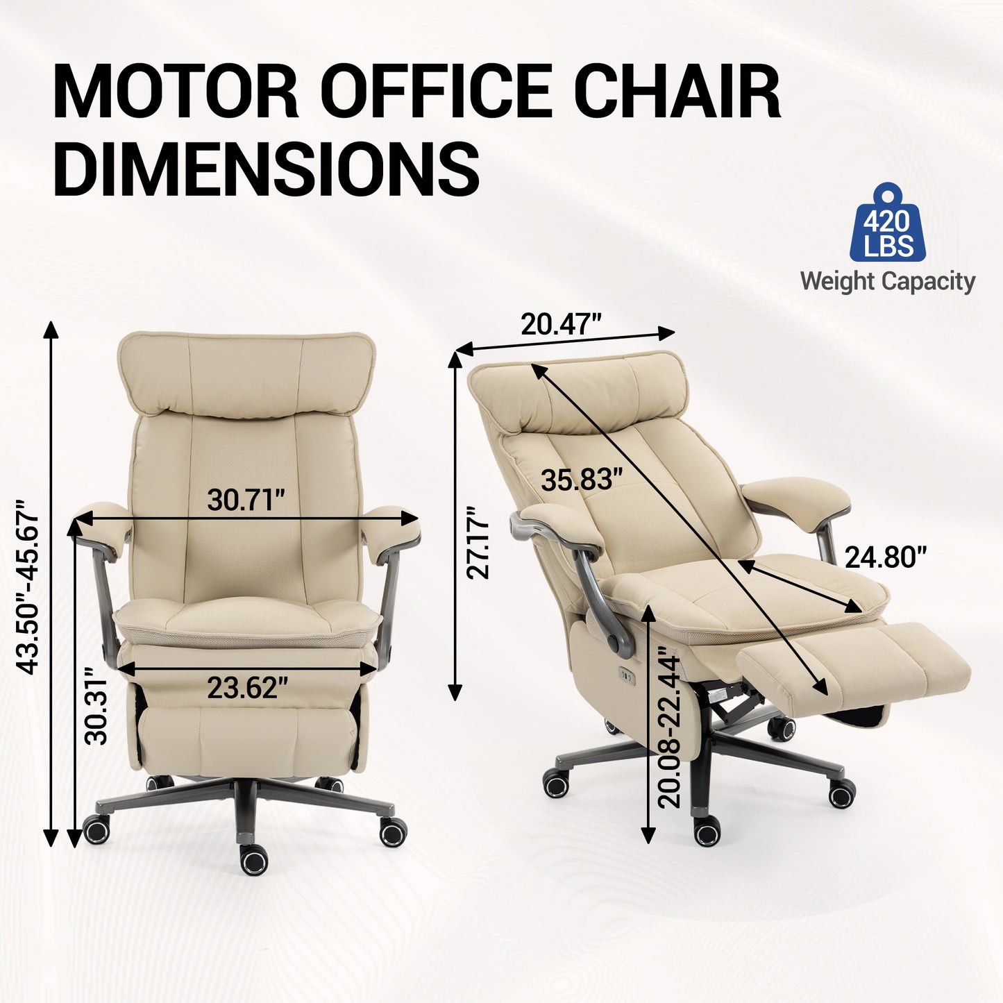 Delmango Executive Office Chair for Big & Tall, USB Charging Port, PU Leather High Back with Footrest, 420lbs Capacity, Electric Recline, Beige