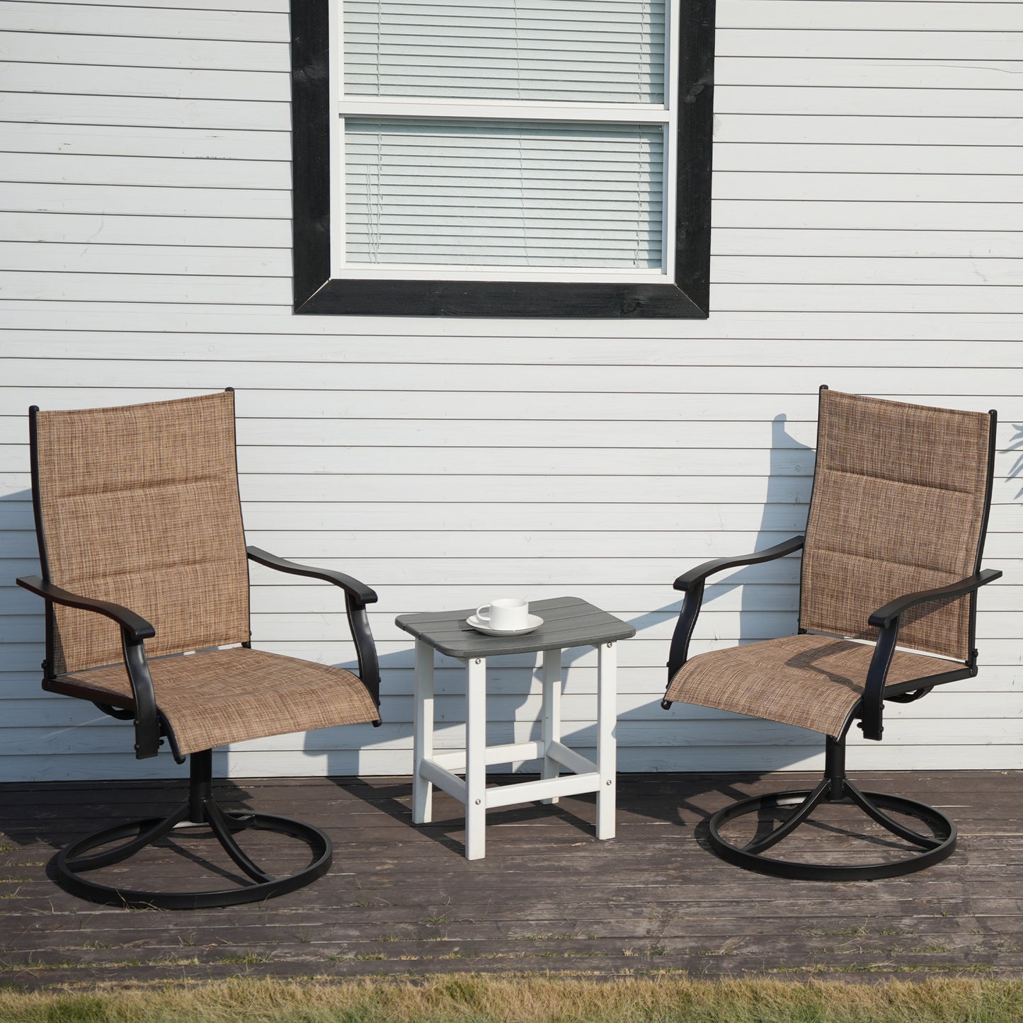 DELMANGO Patio Swivel Chairs Set of 2, Outdoor Dining Chairs High Back, All-Weather Textilene Swivel Rocker Chair for Lawn Porch Garden, Brown