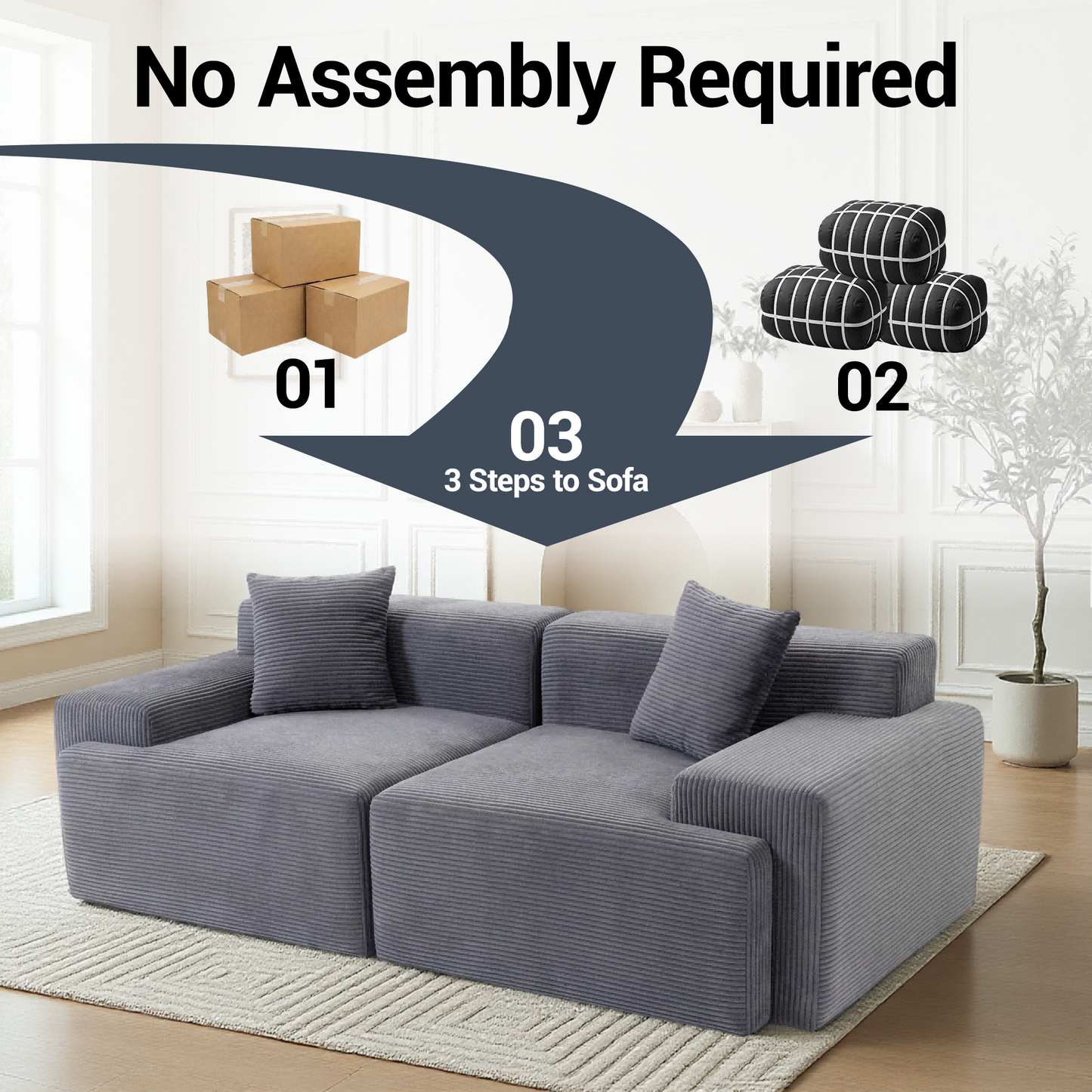 DELMANGO Cloud Sectional Couch 2 Seats, Extra Deep Loveseat for Living Room Gray