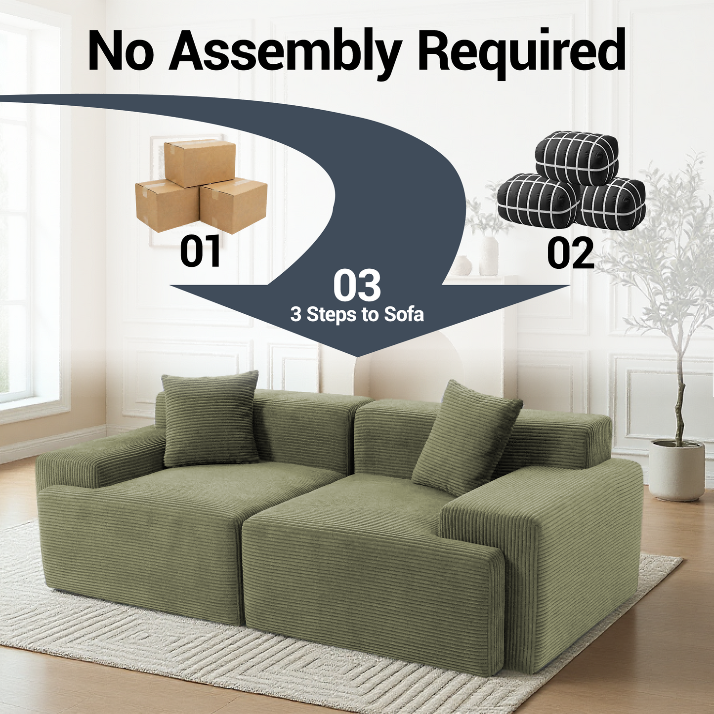 DELMANGO Cloud Sectional Couch 2 Seats, Extra Deep Loveseat for Living Room Green
