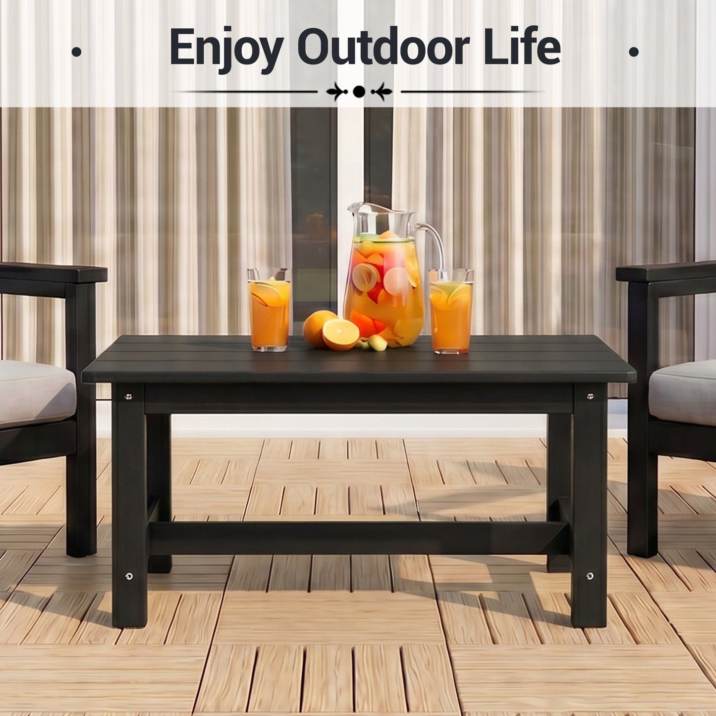 DELMANGO Outdoor HDPE Coffee Table Black