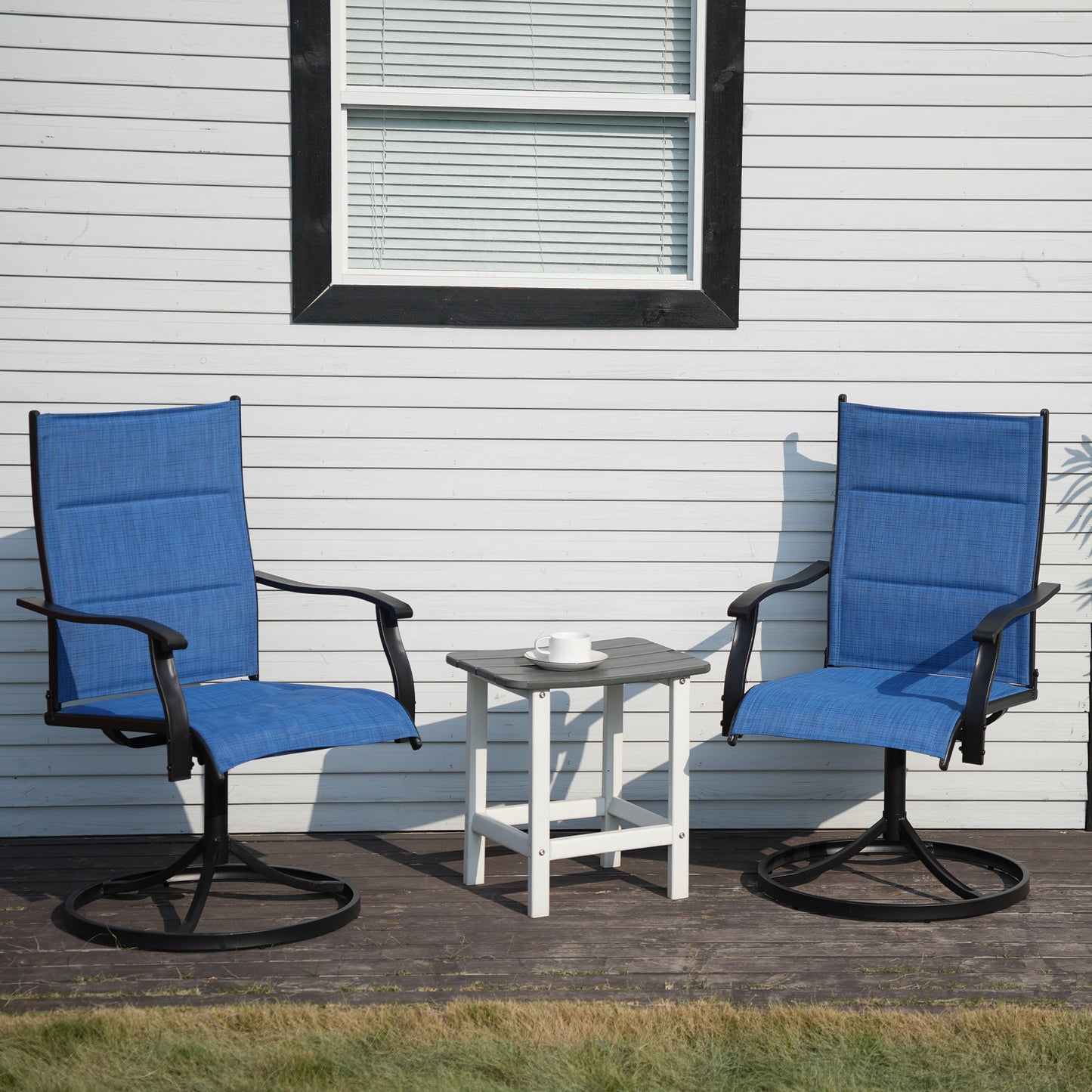 DELMANGO Patio Swivel Chairs Set of 2, Outdoor Dining Chairs High Back, All-Weather Textilene Swivel Rocker Chair for Lawn Porch Garden, Blue