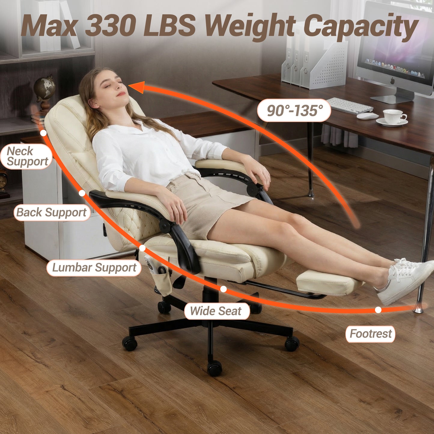 DELMANGO Massage Office Chair with Footrest, 6-Point Vibration Heating Executive Desk Chair, Ergonomic Home Office Chair, Brown (Copy)