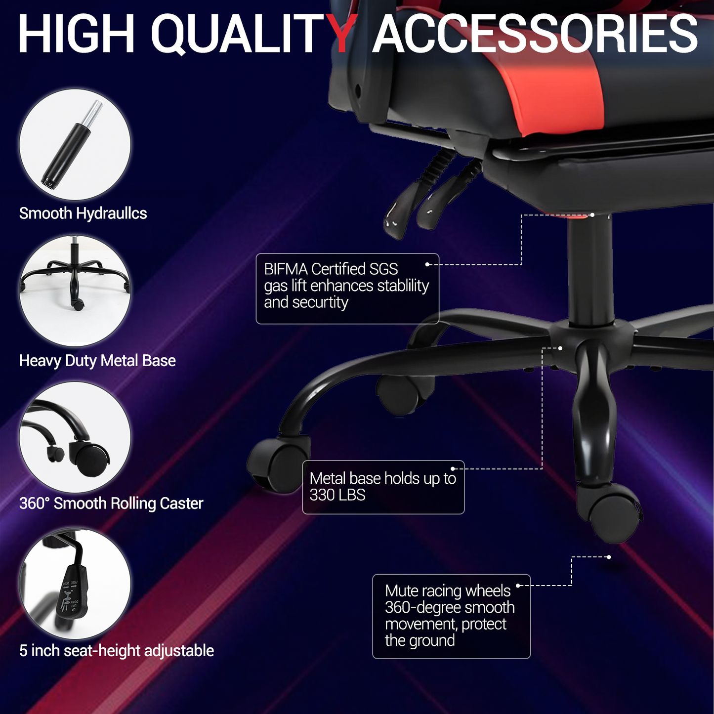 DELMANGO Ergonomic Reclining Gaming Chair with Linkage Armrests & Footrest, Racing Style Office Chair, PU Leather Computer Desk Chair, Red