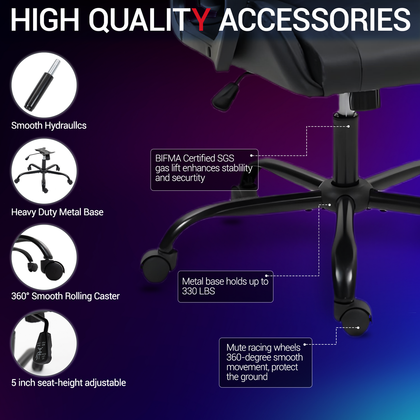 DELMANGO Ergonomic Gaming Chair, Racing Style Office Computer Desk Chair, Swivel PU Leather PC Gamer Chair, Black