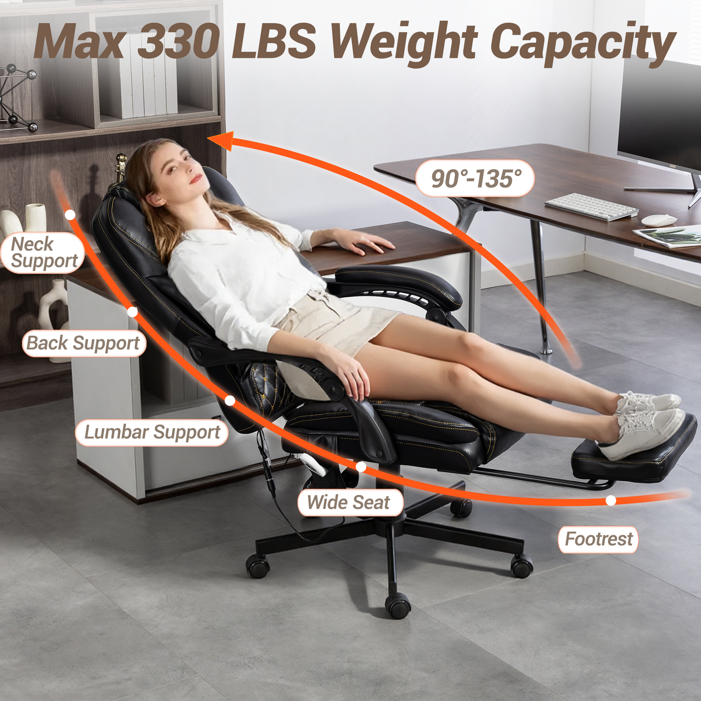 DELMANGO Massage Office Chair with Footrest, 6-Point Vibration Heating Executive Desk Chair, Ergonomic Home Office Chair, Black