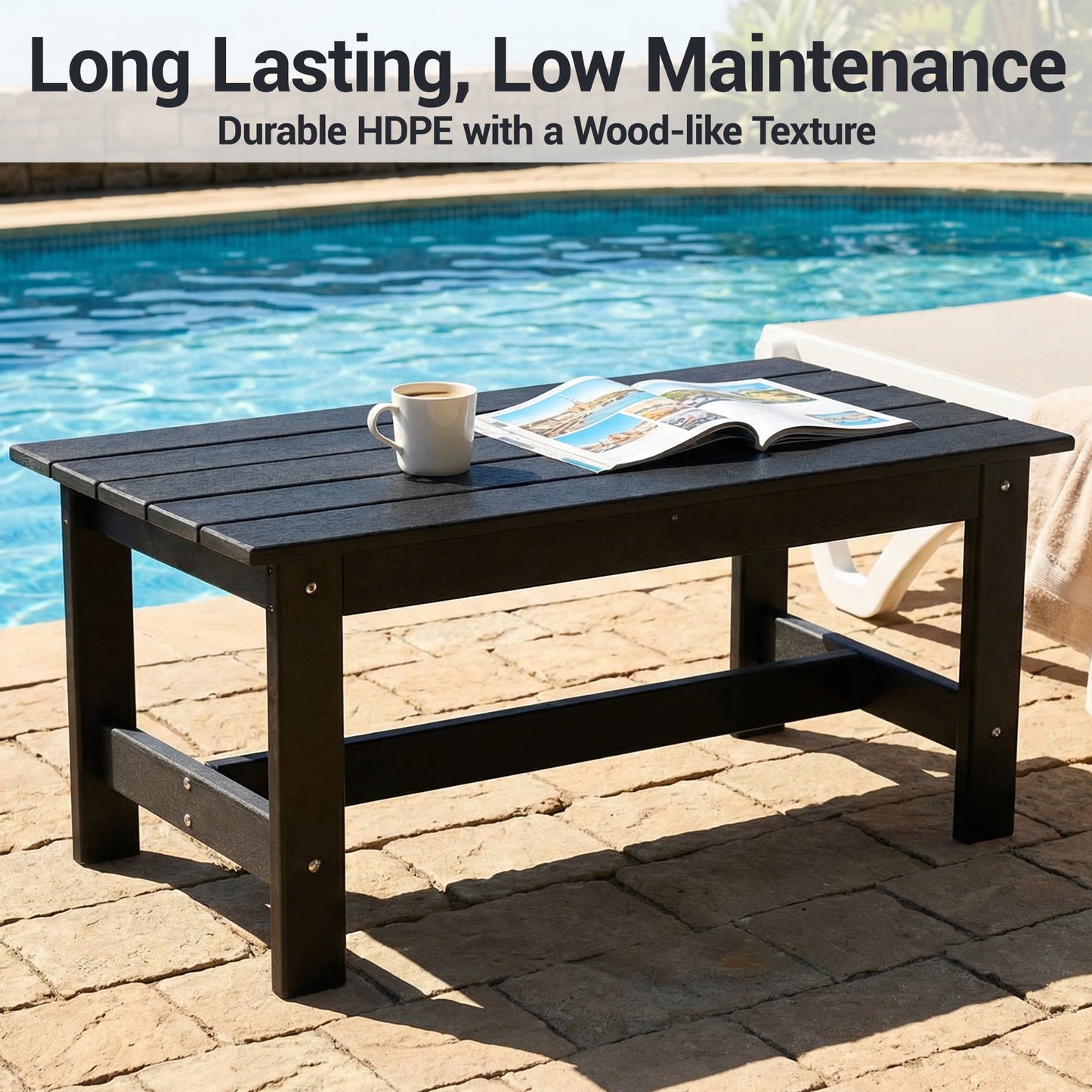 DELMANGO Outdoor HDPE Coffee Table Black