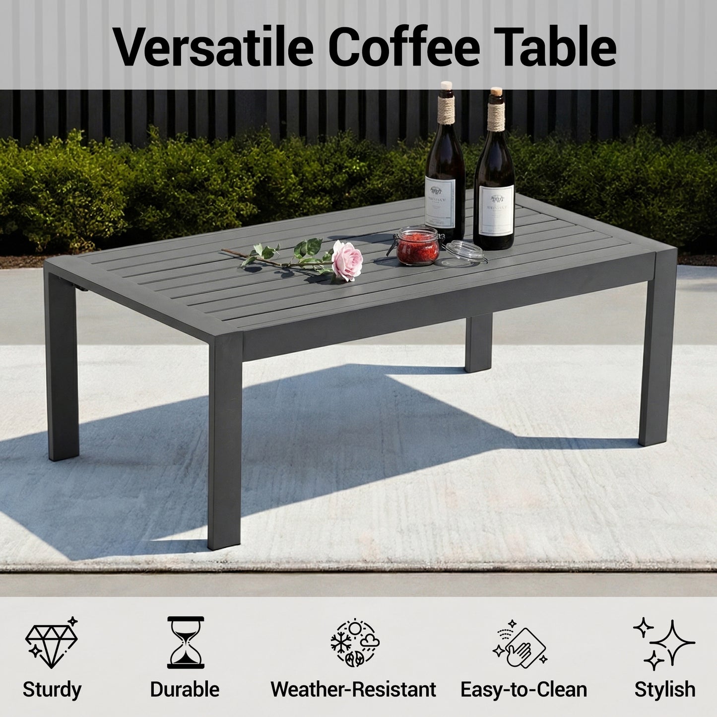 DELMANGO Outdoor Patio Coffee Table, All-Weather Metal Frame with Durable Water-Resistant Tabletop, Modern Side Table for Garden, Balcony, Porch, Backyard - Grey