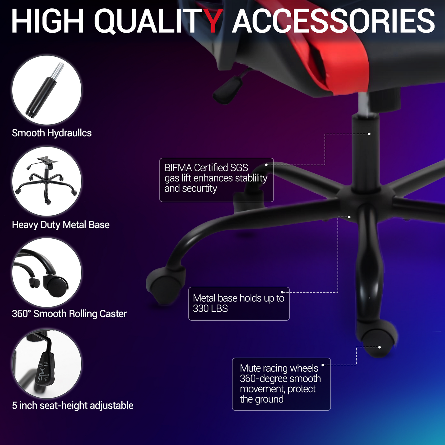 DELMANGO Ergonomic Gaming Chair, Racing Style Office Computer Desk Chair, Swivel PU Leather PC Gamer Chair, Red