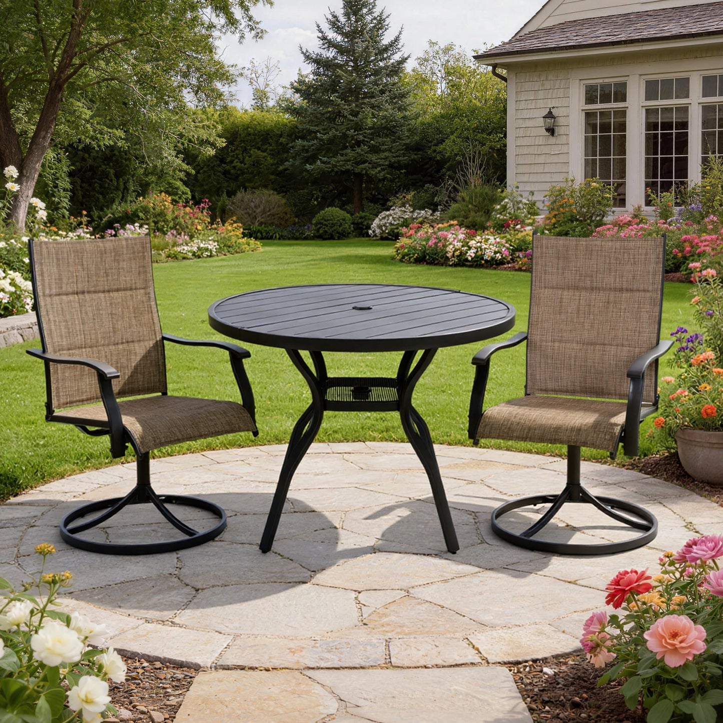 DELMANGO Patio Swivel Chairs Set of 2, Outdoor Dining Chairs High Back, All-Weather Textilene Swivel Rocker Chair for Lawn Porch Garden, Brown