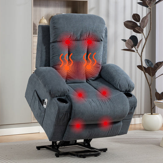 DELMANGO Power Lift Recliner Chair for Elderly, Electric Oversized Reclining Sofa with Vibration Massage & Heat, Cup Holder and USB Charging Port for Living Room, Blue