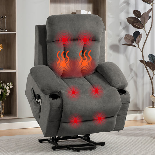 DELMANGO Power Lift Recliner Chair for Elderly, Electric Oversized Reclining Sofa with Vibration Massage & Heat, Cup Holder and USB Charging Port for Living Room, Brown