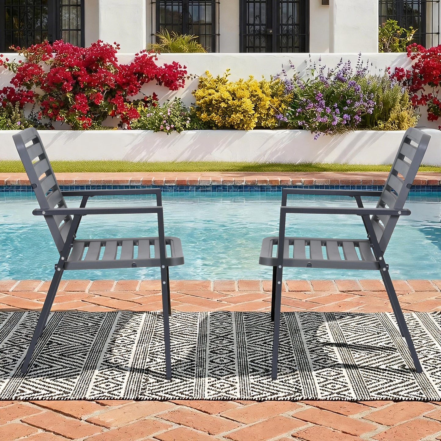 DELMANGO Outdoor Dining Chairs Set of 2, All-Weather PP-Patio Chairs, Metal Frame Outdoor Chairs, Waterproof Restaurant Chairs for Front Porch, Balcony Chairs for Backyard Garden, Grey