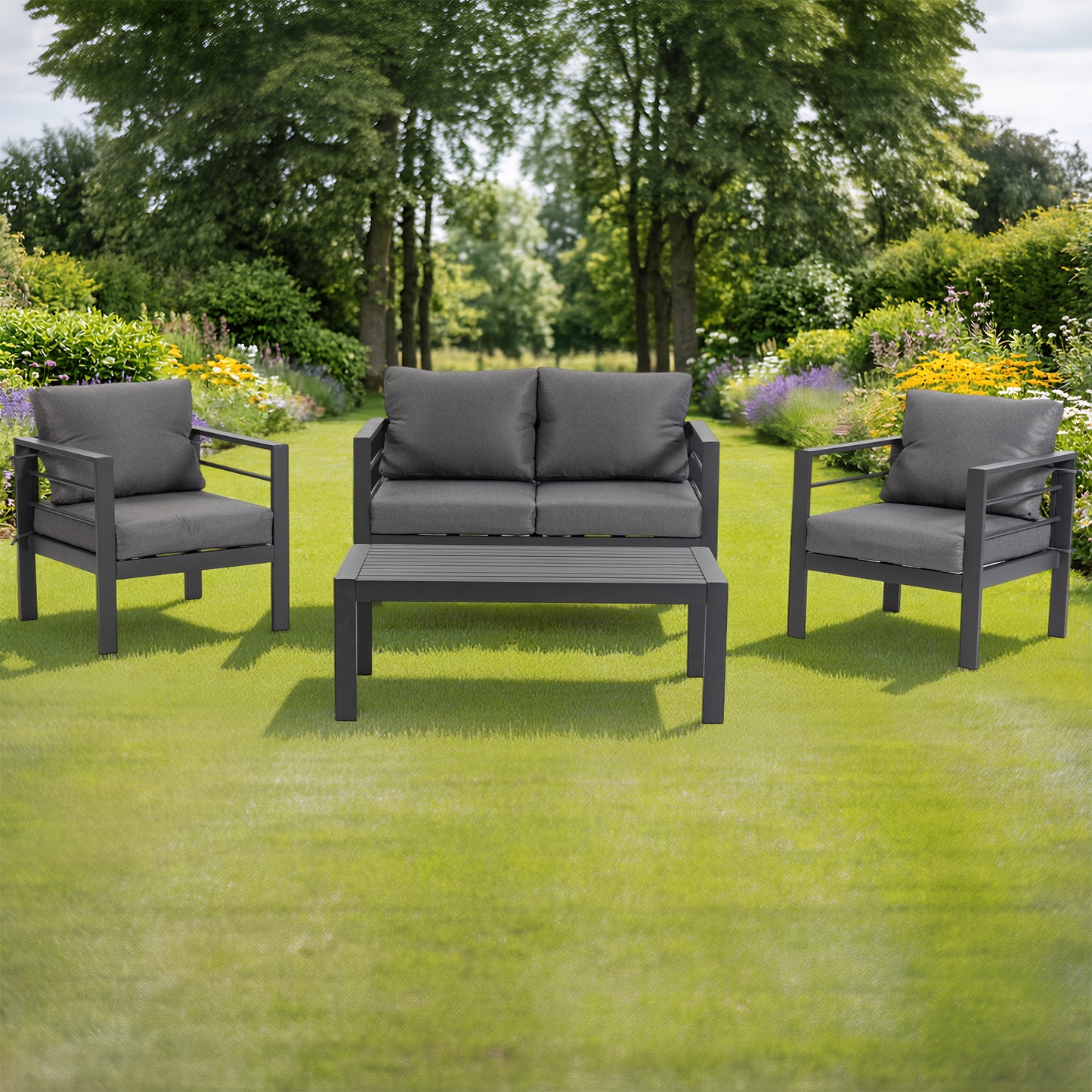 DELMANGO 4 Pieces Patio Furniture Set, Outdoor Conversation Set All-Weather Patio Sofa Set for Garden, Balcony, Deck, Backyard Gray