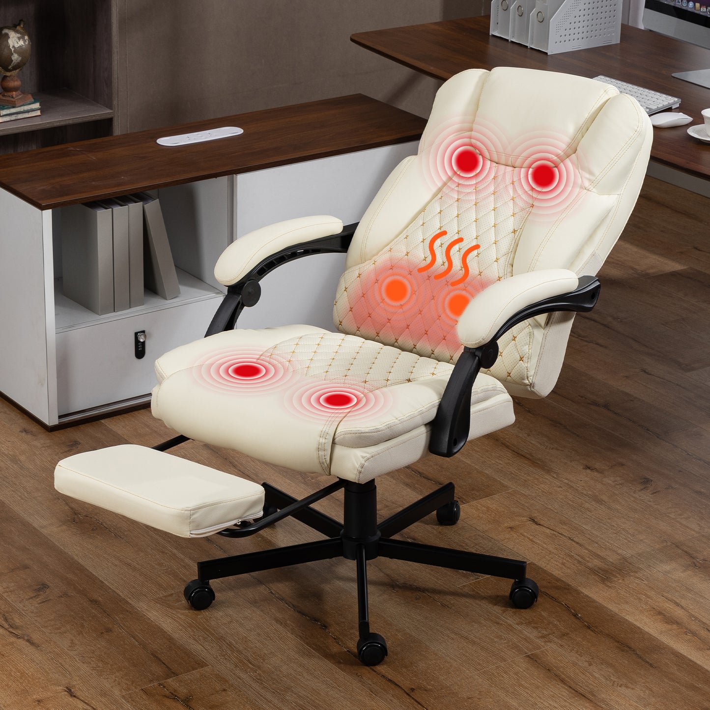 DELMANGO Massage Office Chair with Footrest, 6-Point Vibration Heating Executive Desk Chair, Ergonomic Home Office Chair, Brown (Copy)