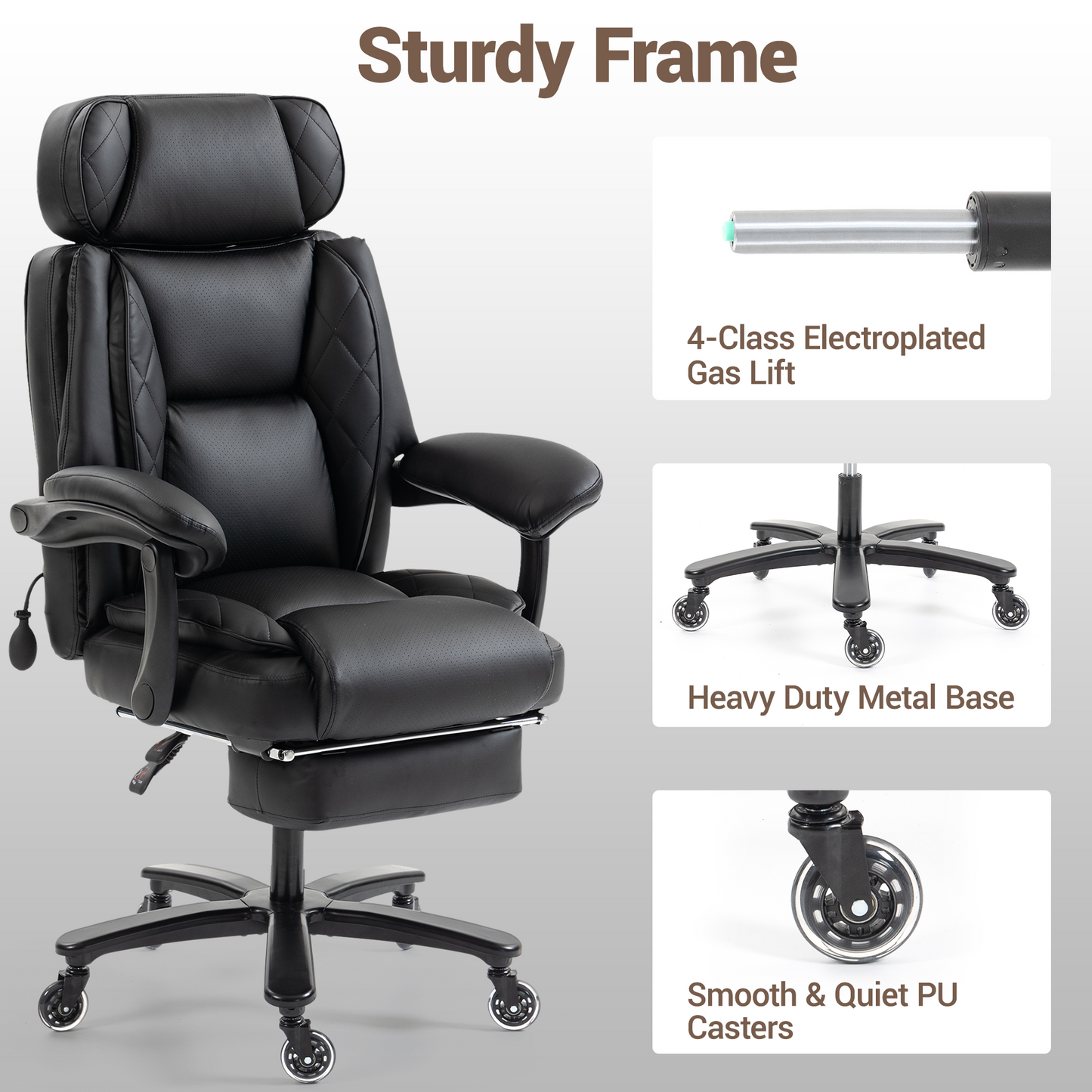 DELMANGO Big and Tall Office Chair, Heavy Duty Executive Office Desk Chair with Footrest, Waist Lumber Support, Adjustable Headrest, Black
