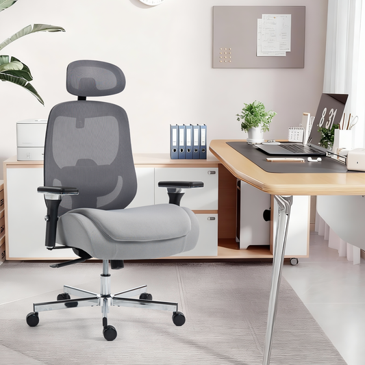 DELMANGO Ergonomic Mesh Office Chair, Comfortable Big and Tall Executive Desk Chair with 4D Adjustable Arms, 2D Lumbar Support & Headrest, Grey