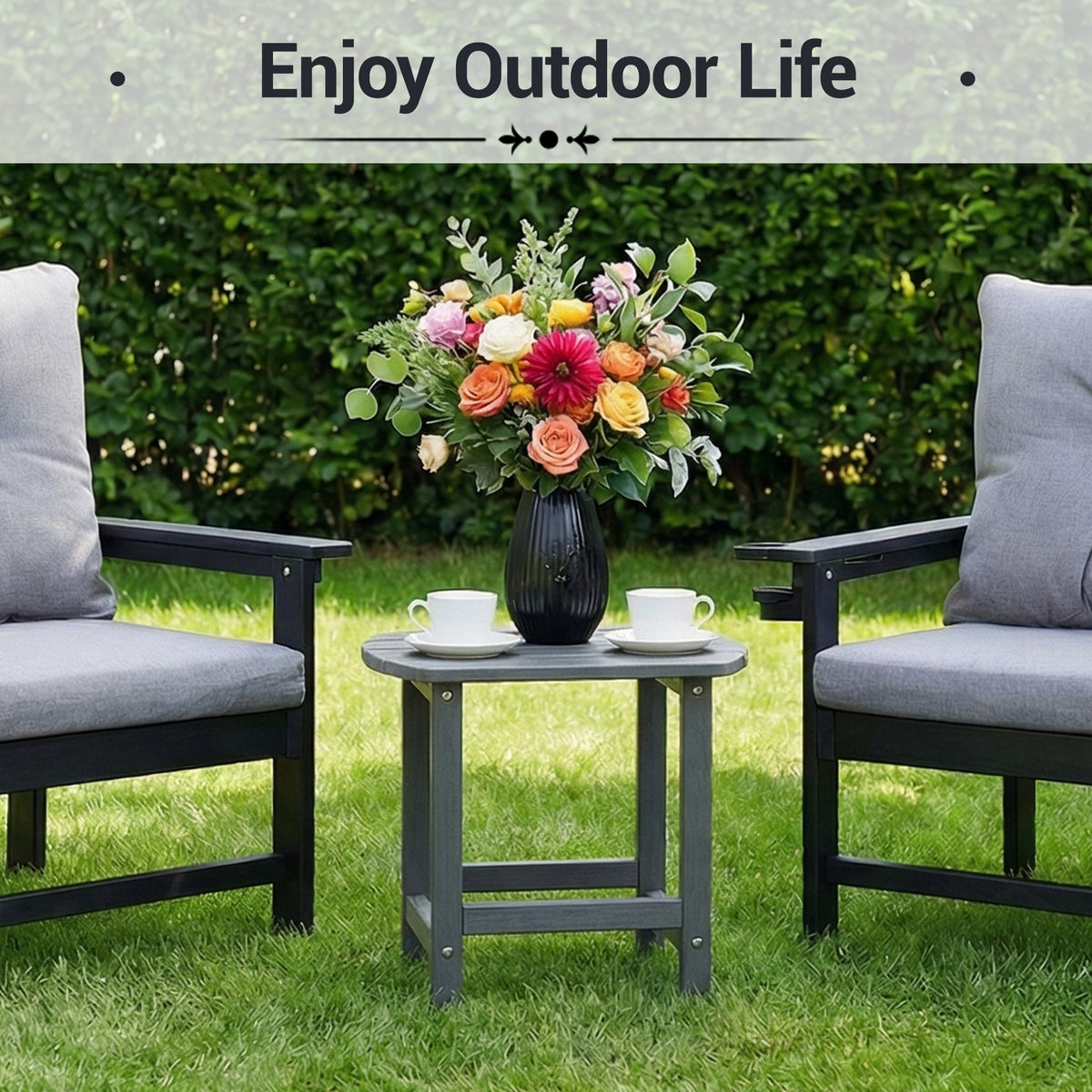 DELMANGO HDPE Outdoor Side Table - All Weather Performance Patio Side Table, Waterproof Small Outdoor End Table for Patio, Garden, Lawn, Pool, Balcony, Living Room Gray