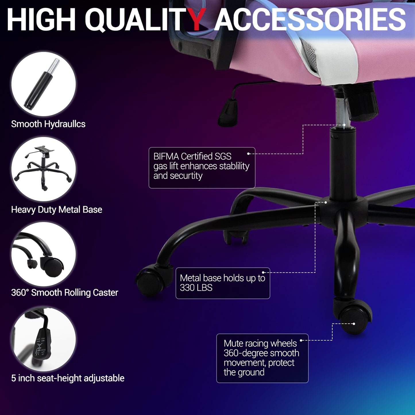 DELMANGO Ergonomic Gaming Chair, Racing Style Office Computer Desk Chair, Swivel PU Leather PC Gamer Chair, Pink