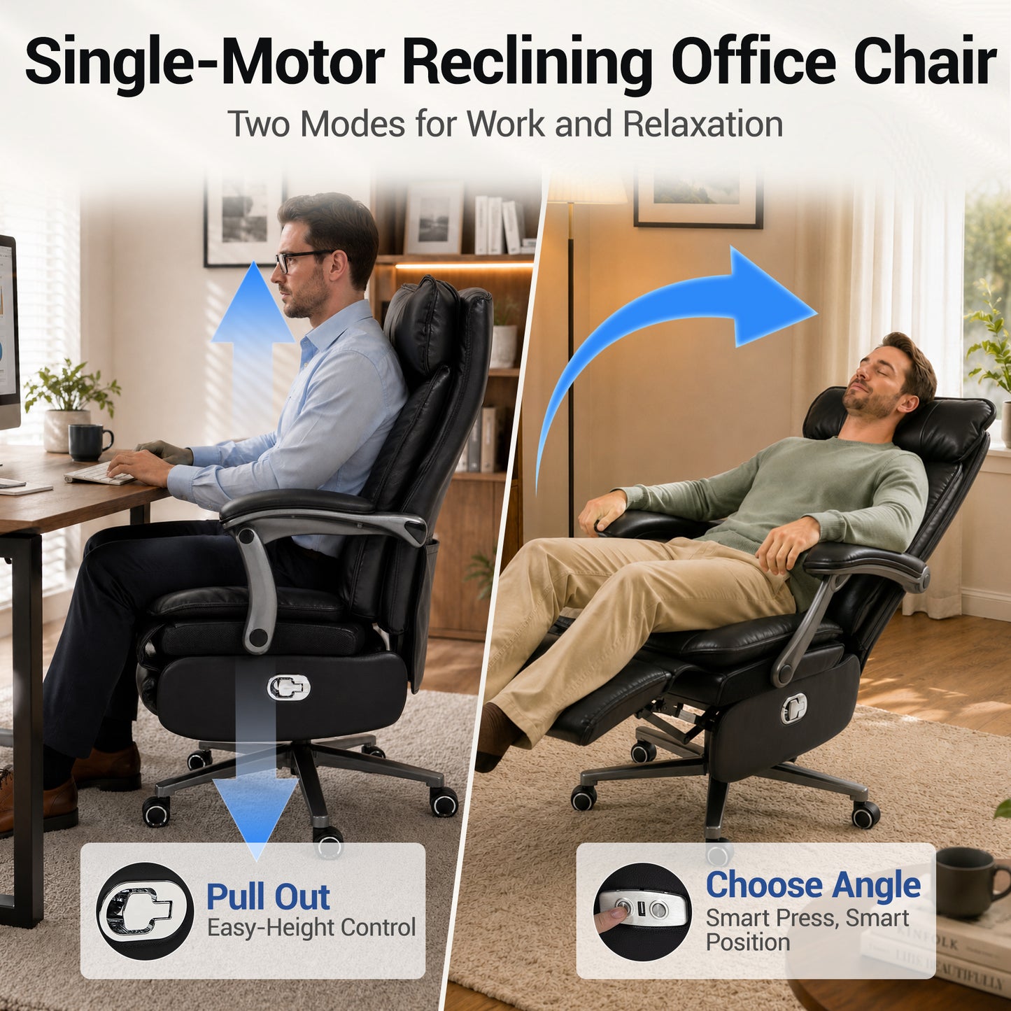 Delmango Executive Office Chair for Big & Tall, USB Charging Port, PU Leather High Back with Footrest, 420lbs Capacity, Electric Recline, Black