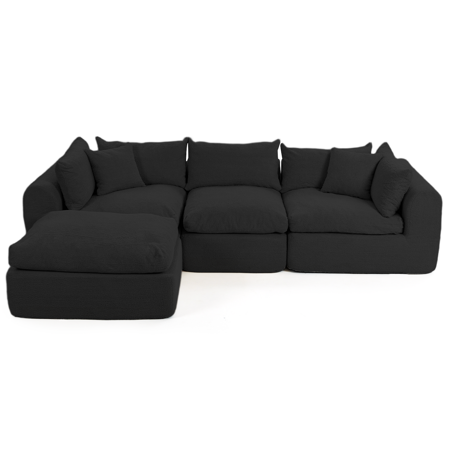 DELMANGO 113 Inch Modular L-Shape Cloud Velvet Sectional Couch, Boneless Convertible Sofa Set with Ottoman, No Assembly, Black