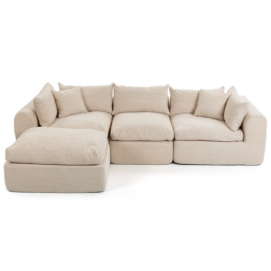 DELMANGO 113 Inch Modular L-Shape Cloud Velvet Sectional Couch, Boneless Convertible Sofa Set with Ottoman, No Assembly, Beige