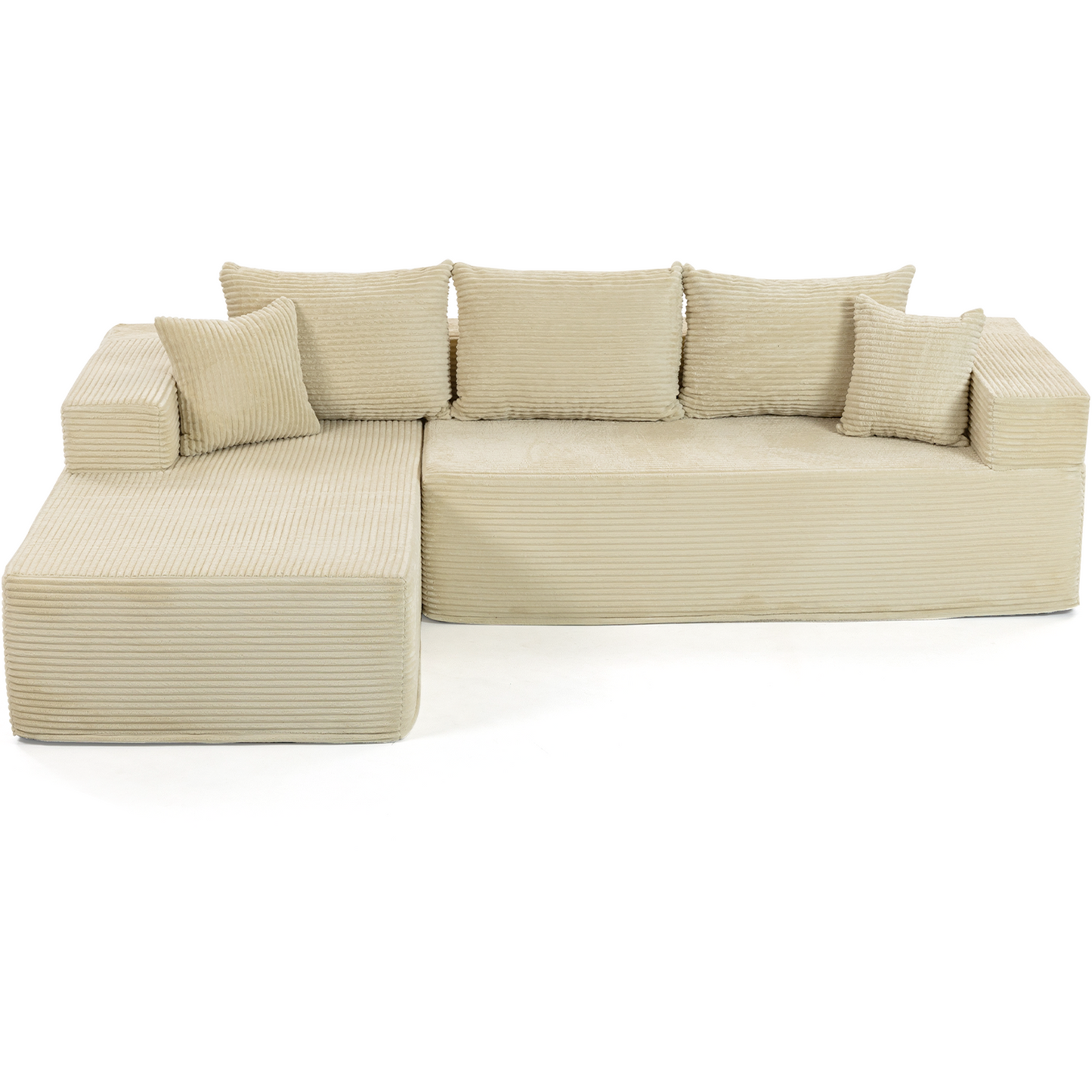 DELMANGO Modular Sectional Sofa with L-Shape Chaise, Corduroy Boneless Couch Set for Living Room, No Assembly Required, Beige