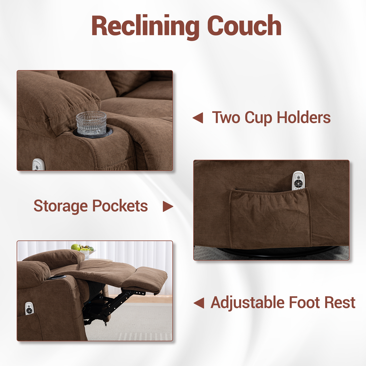 DELMANGO Manual Recliner Sofa Set (Brown, Sofa+Chair+Chair)