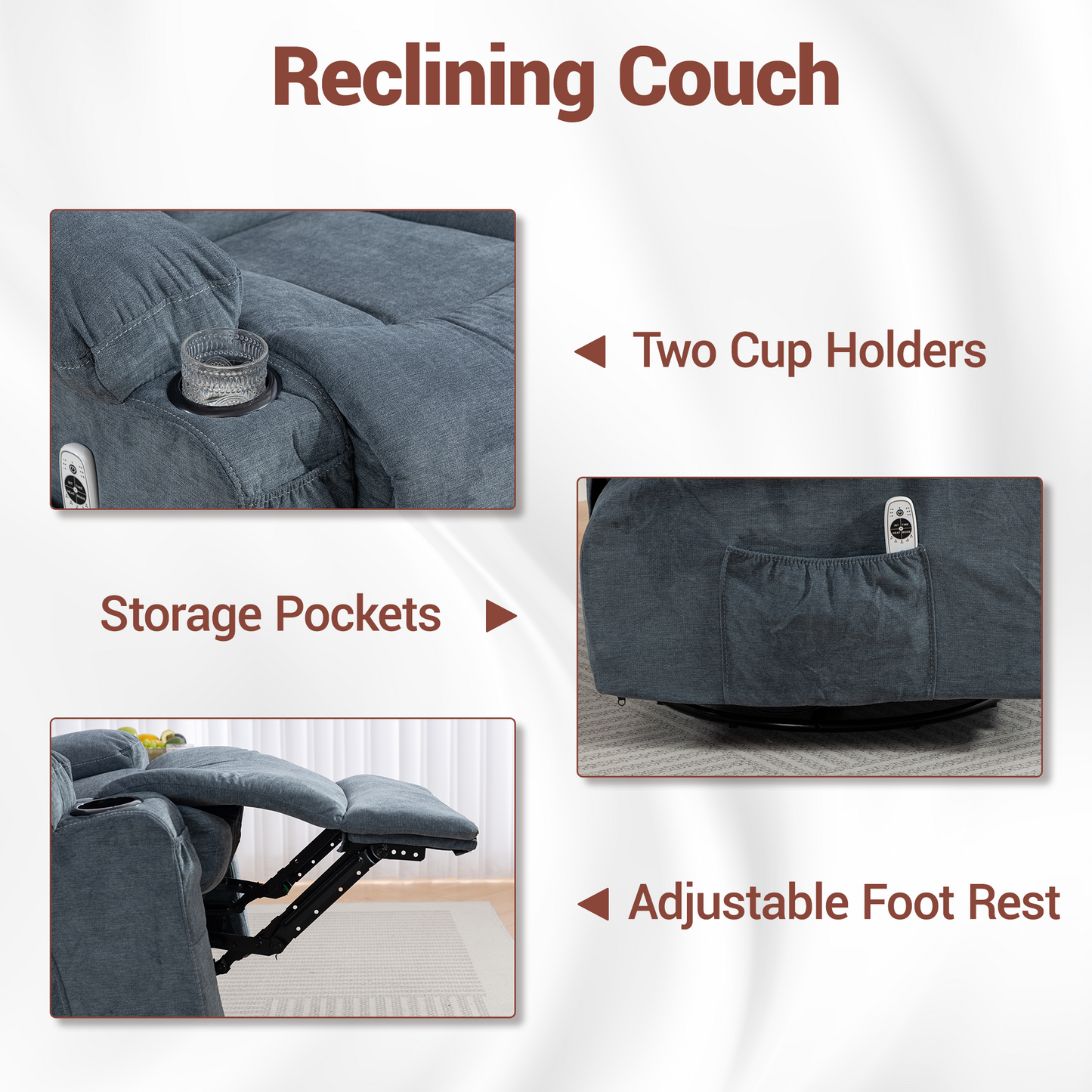 DELMANGO Manual Recliner Sofa Set for Home Theater, Office (Blue, Sofa+Chair+Chair)