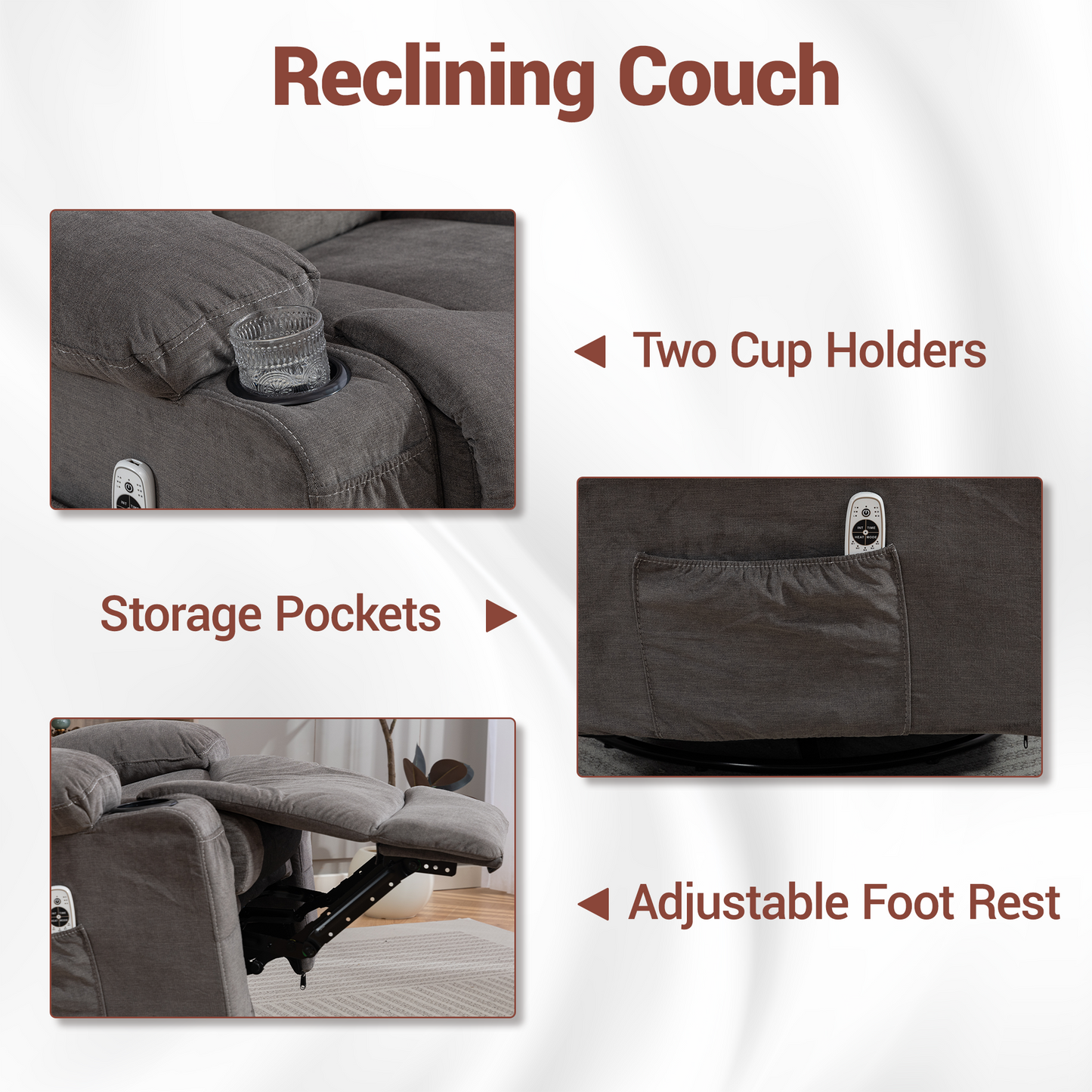 DELMANGO Manual Recliner Sofa Set for Home Theater, Office (Grey, Sofa+Chair)