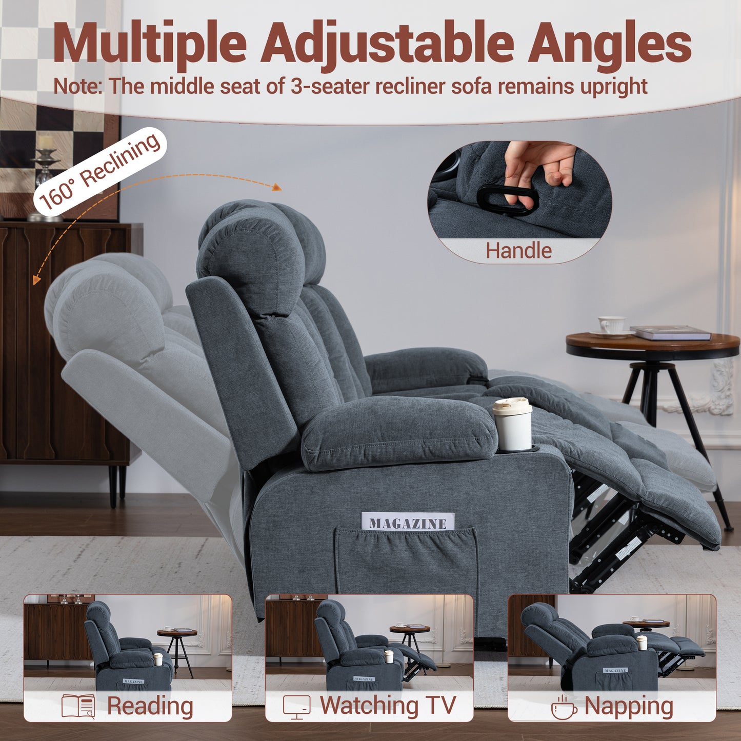 DELMANGO Manual Recliner Sofa Set for Home Theater, Office (Blue, Sofa+Loveseat)