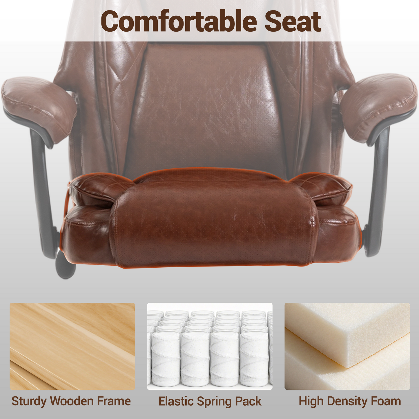 DELMANGO Big and Tall Office Chair, Heavy Duty Executive Office Desk Chair with Footrest, Waist Lumber Support, Adjustable Headrest, Brown