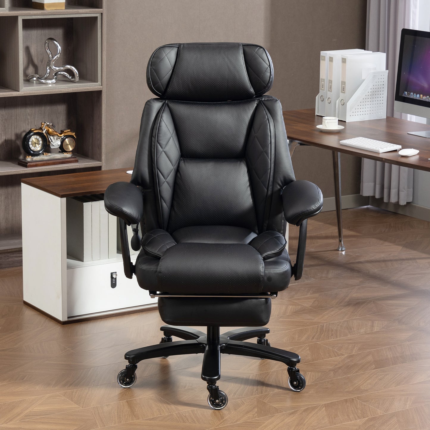 DELMANGO Big and Tall Office Chair, Heavy Duty Executive Office Desk Chair with Footrest, Waist Lumber Support, Adjustable Headrest, Black